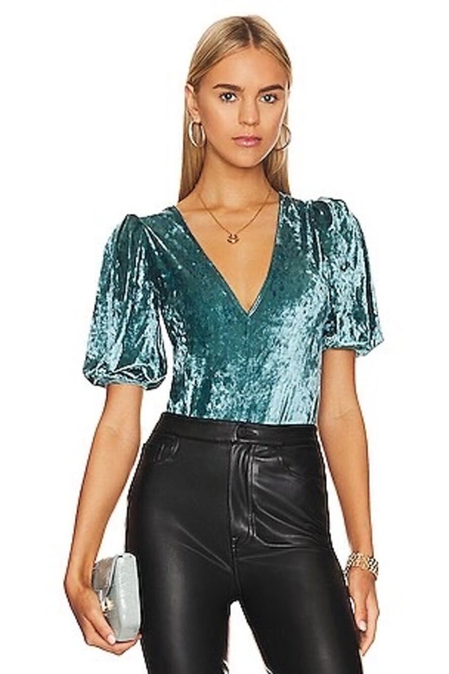 NWT Free People Don’t You Wish Crushed Velvet Bodysuit Deep Teal Small S